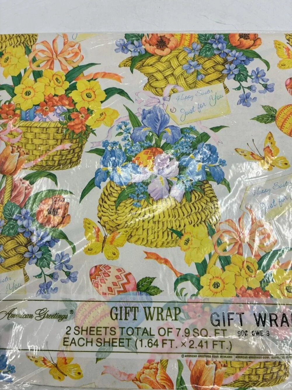 Vintage 1975 American Greetings Easter Basket Floral Gift Wrapping Paper 2